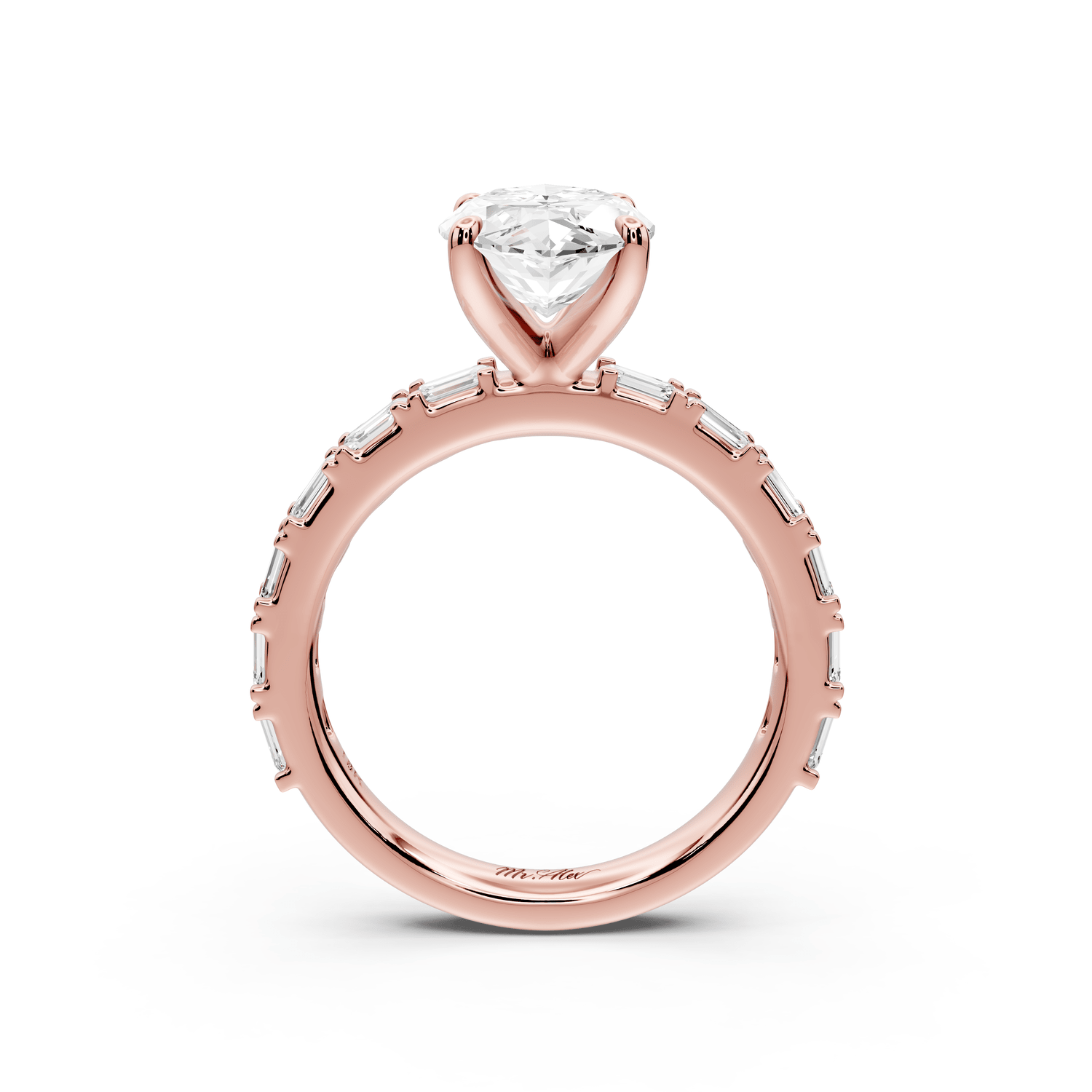 Nadia - 3ct 18k rose gold marquise diamond with east - west emerald cut accent stones engagement ring - Mr. Alex Jewelry