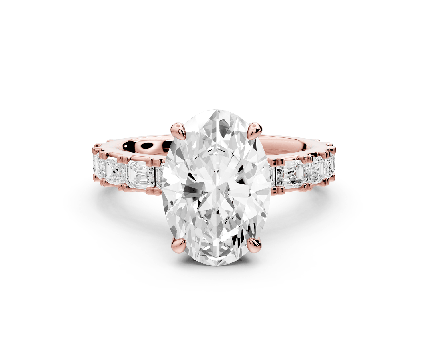 Nadia - 3ct 18k rose gold oval diamond with east - west emerald cut accent stones engagament ring - Mr. Alex Jewelry