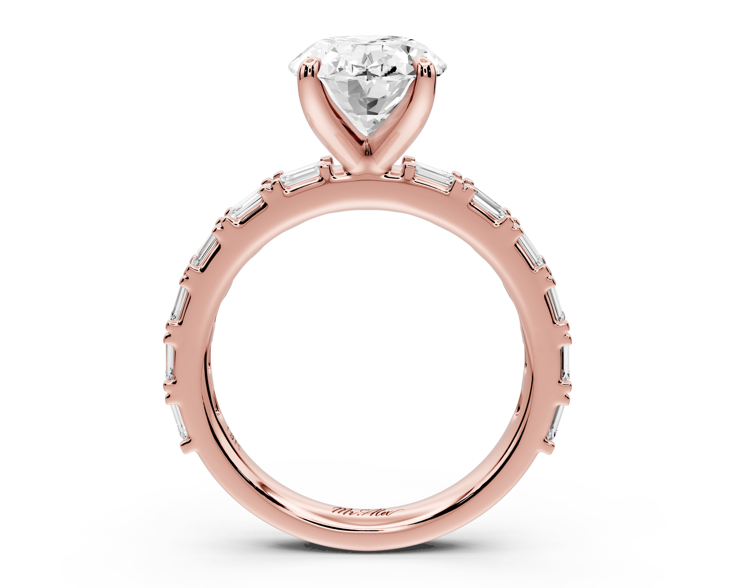 Nadia - 3ct 18k rose gold oval diamond with east - west emerald cut accent stones engagament ring - Mr. Alex Jewelry