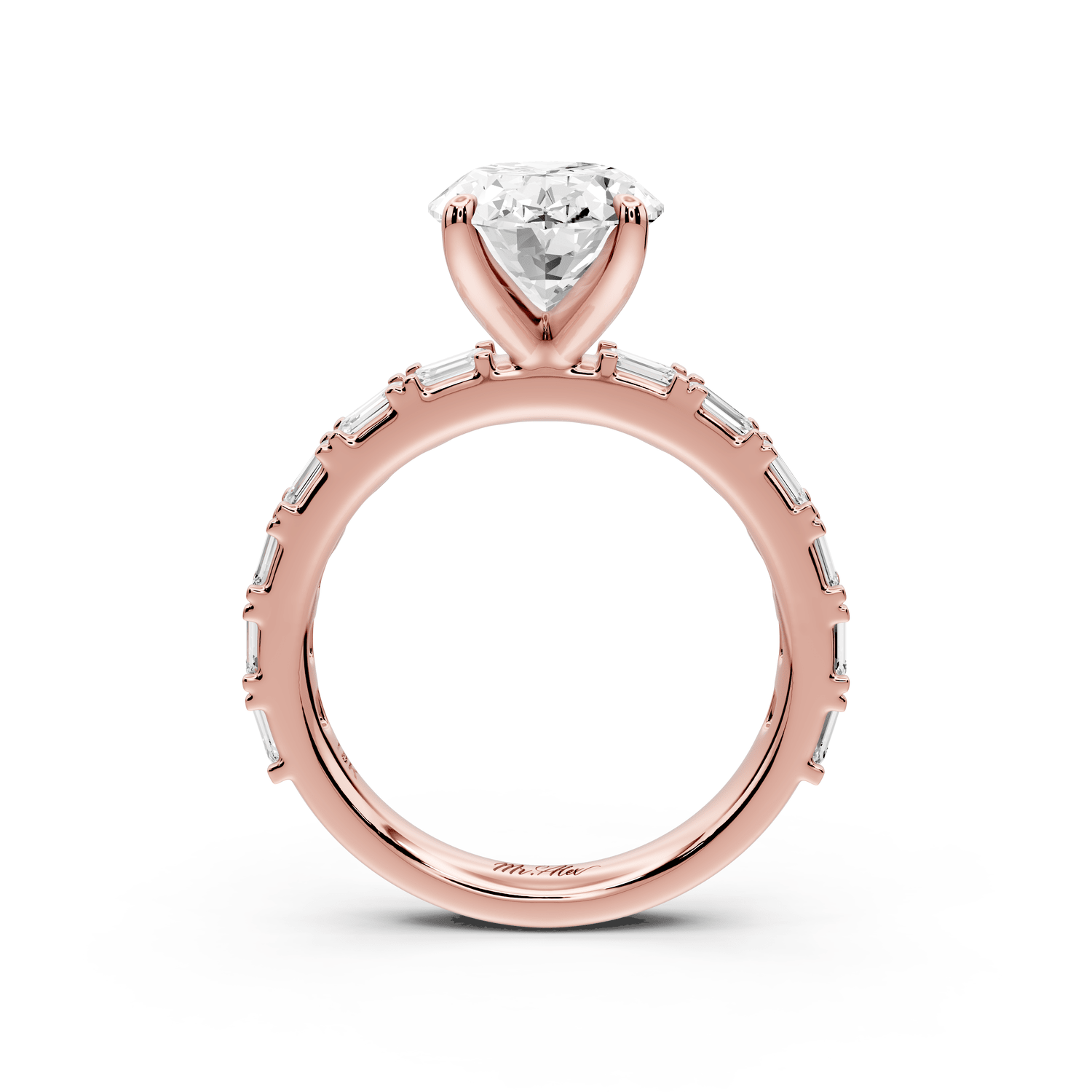 Nadia - 3ct 18k rose gold oval diamond with east - west emerald cut accent stones engagament ring - Mr. Alex Jewelry