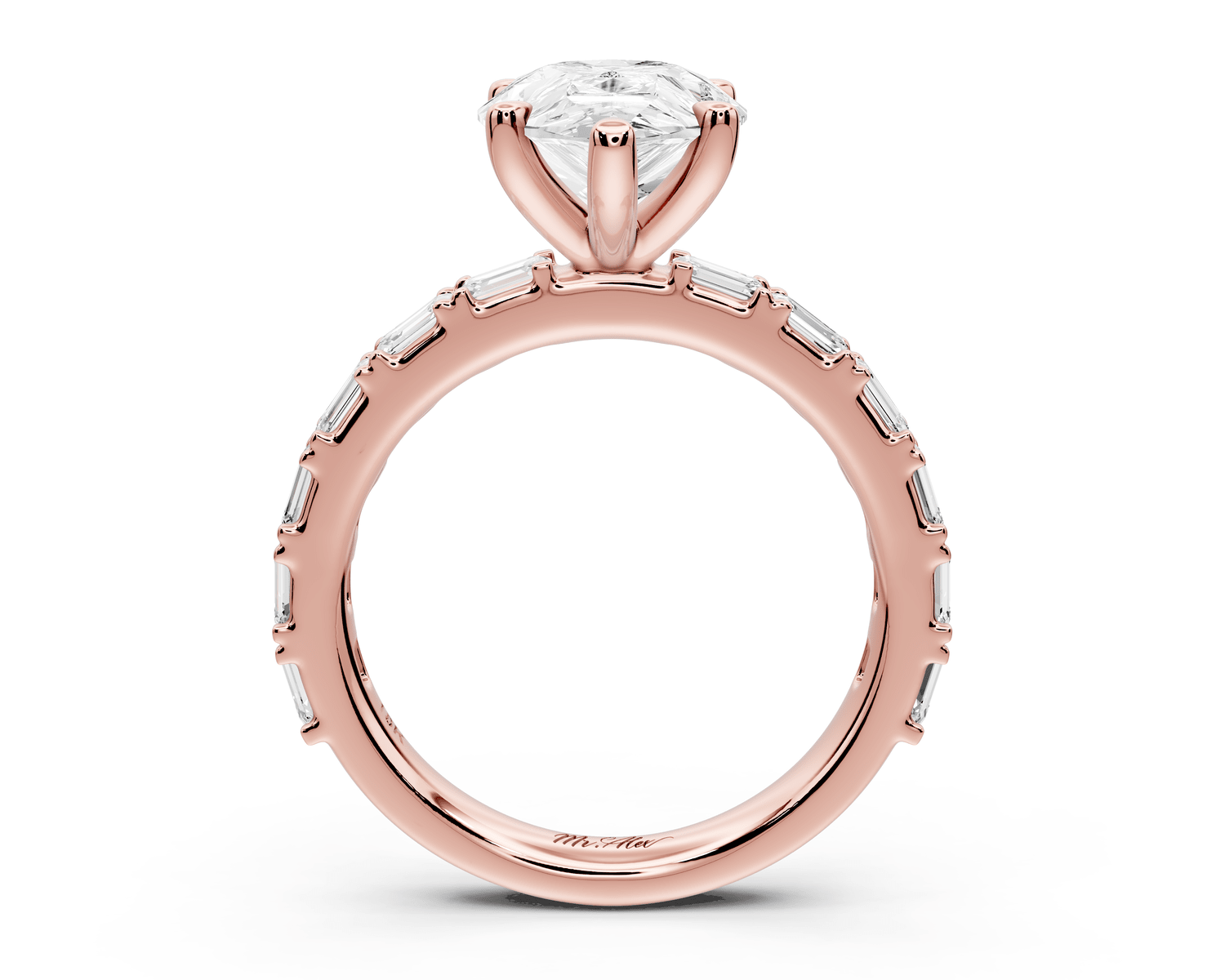 Nadia - 3ct 18k rose gold pear diamond with east - west emerald cut accent stones engagament ring - Mr. Alex Jewelry