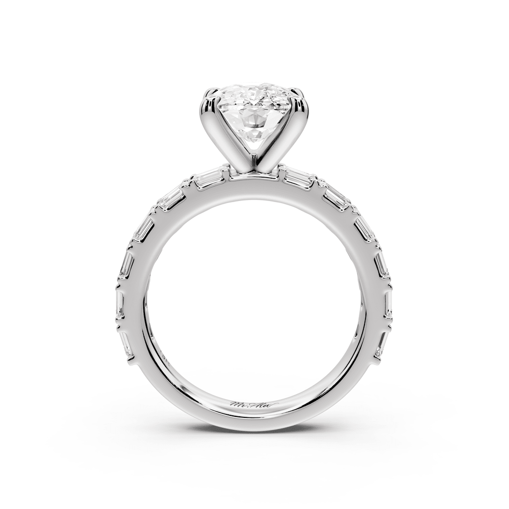 Nadia - 3ct 18k white gold ecushion diamond with east - west emerald cut accent stones engagement ring - Mr. Alex Jewelry