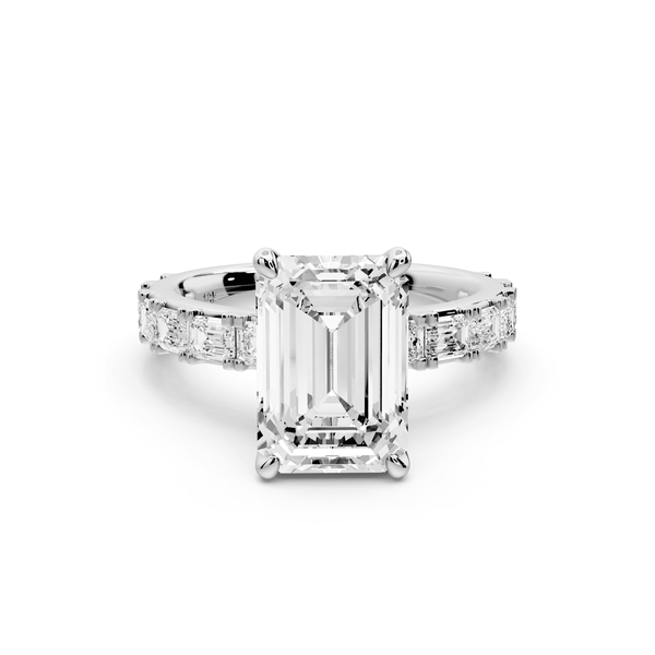 Nadia - 3ct 18k white gold emerald diamond with east - west emerald cut accent stones engagament ring - Mr. Alex Jewelry