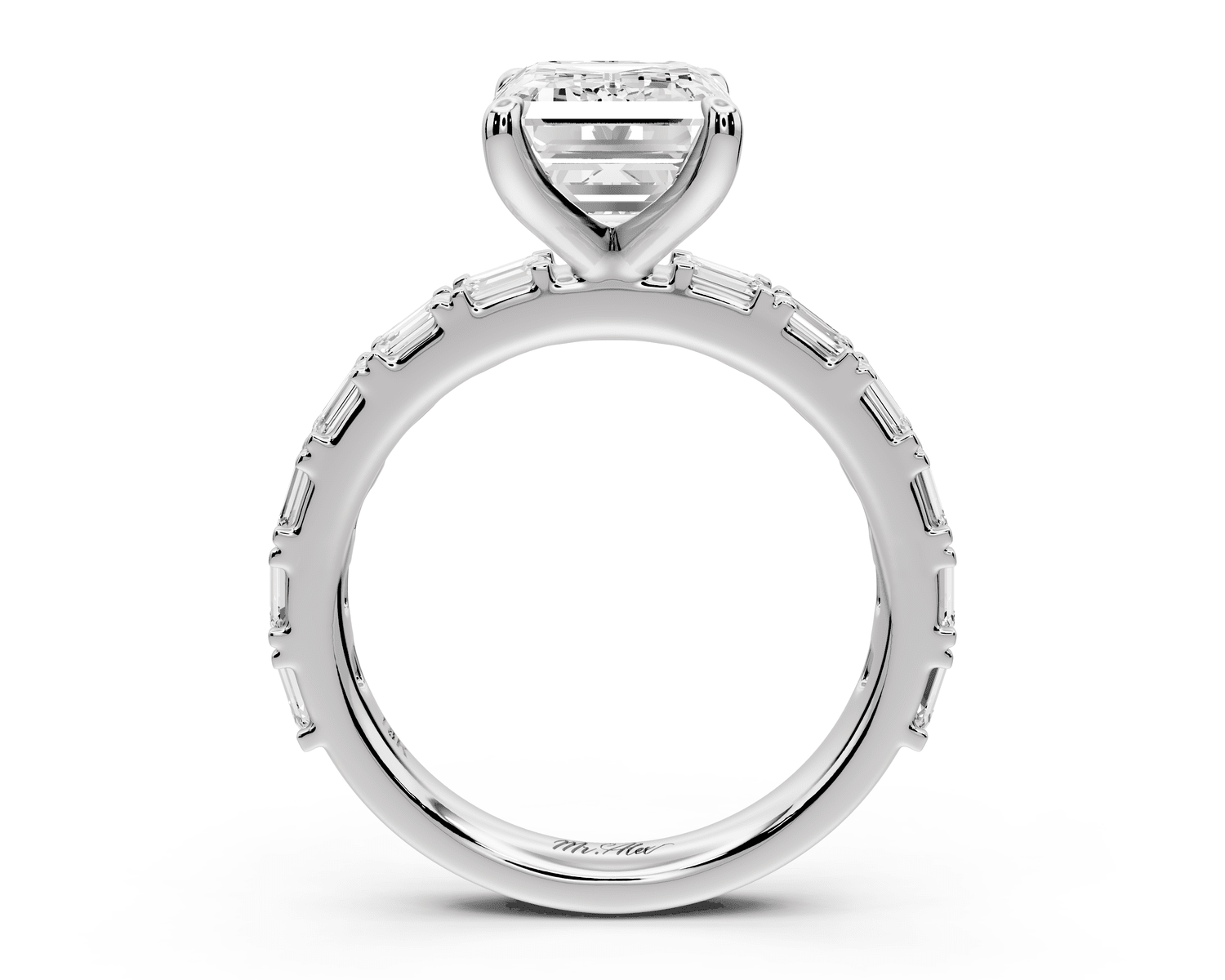 Nadia - 3ct 18k white gold emerald diamond with east - west emerald cut accent stones engagament ring - Mr. Alex Jewelry