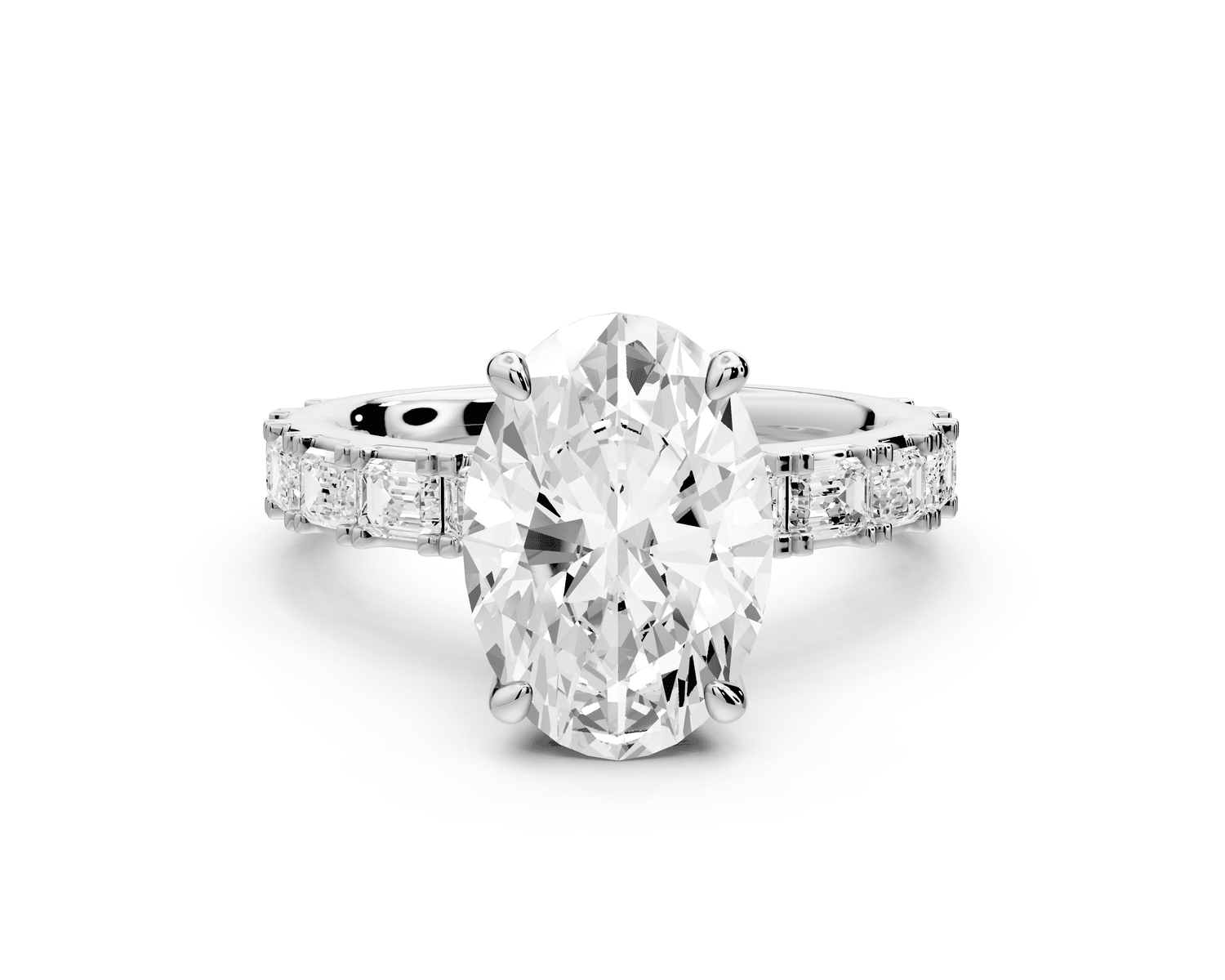 Nadia - 3ct 18k white gold oval diamond with east - west emerald cut accent stones engagament ring - Mr. Alex Jewelry