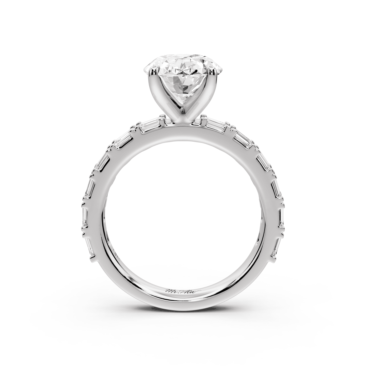 Nadia - 3ct 18k white gold oval diamond with east - west emerald cut accent stones engagament ring - Mr. Alex Jewelry