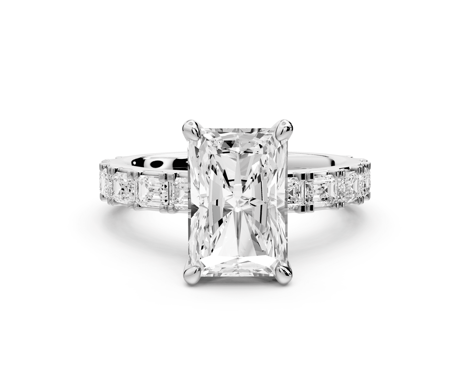 Nadia - 3ct 18k white gold radiant diamond with east - west emerald cut accent stones engagement ring - Mr. Alex Jewelry