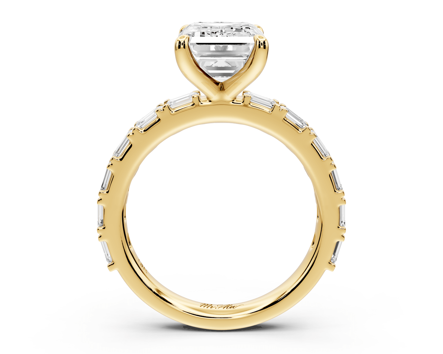 Nadia - 3ct 18k yellow gold emerald diamond with east - west emerald cut accent stones engagament ring - Mr. Alex Jewelry
