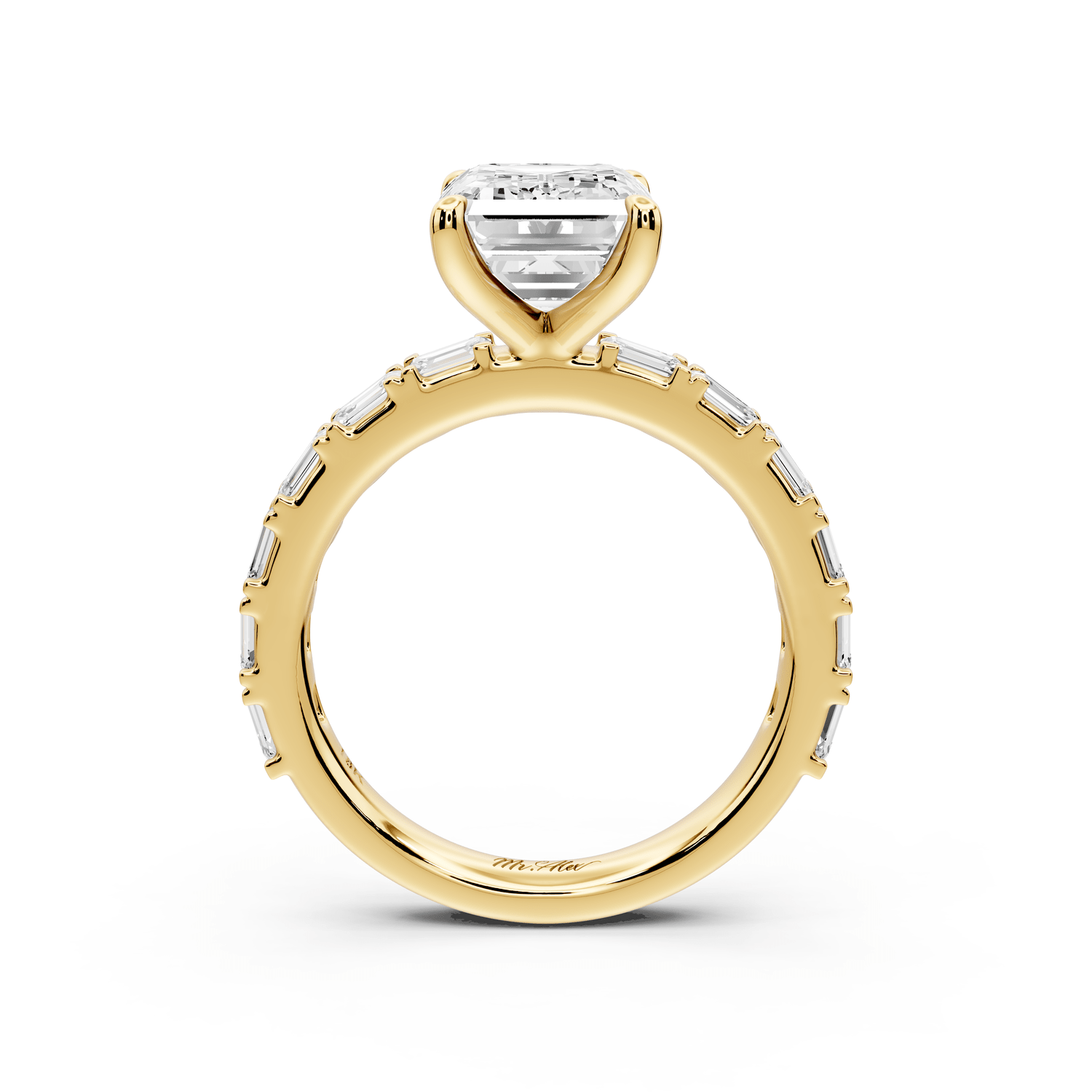 Nadia - 3ct 18k yellow gold emerald diamond with east - west emerald cut accent stones engagament ring - Mr. Alex Jewelry