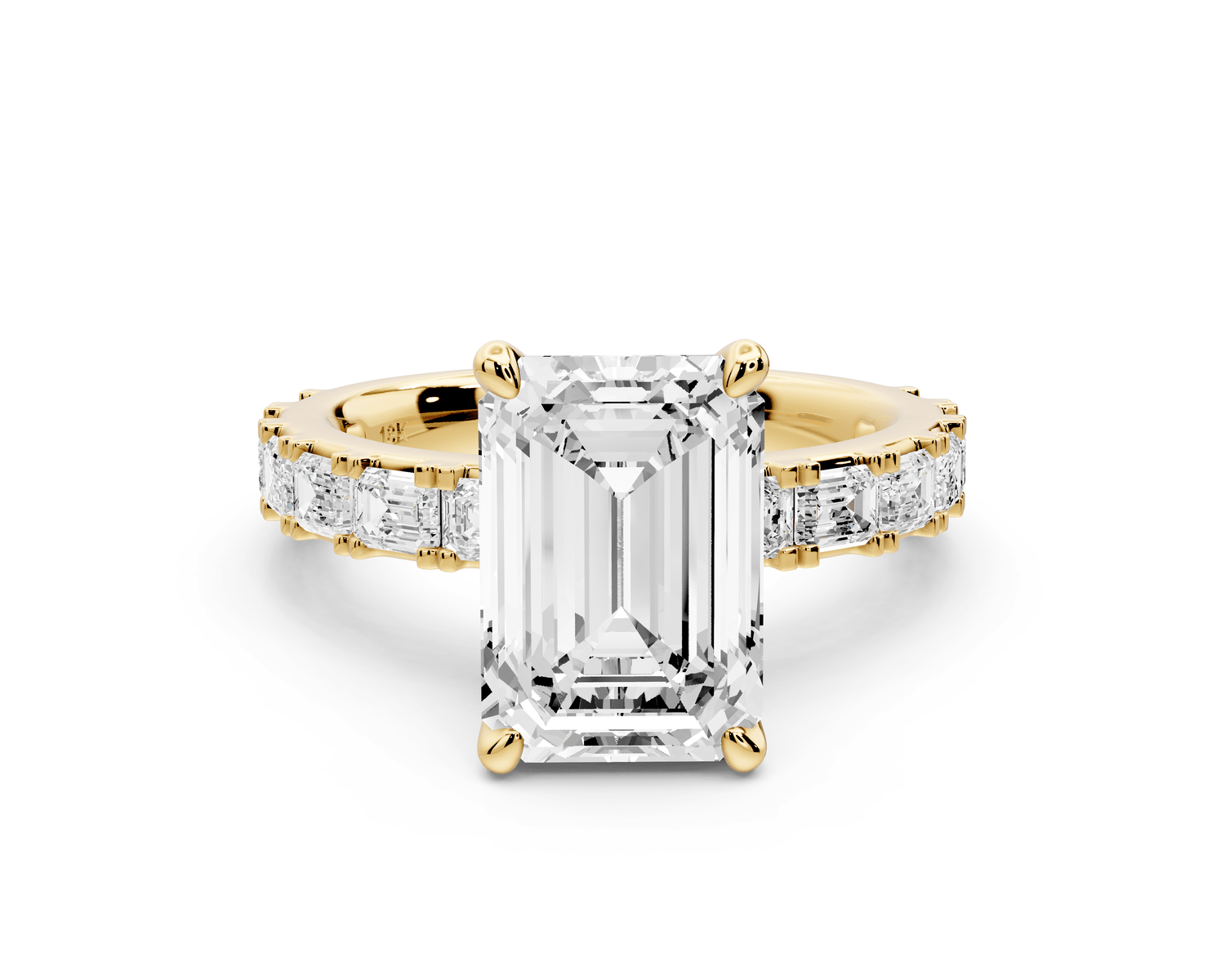 Nadia - 3ct 18k yellow gold emerald diamond with east - west emerald cut accent stones engagament ring - Mr. Alex Jewelry