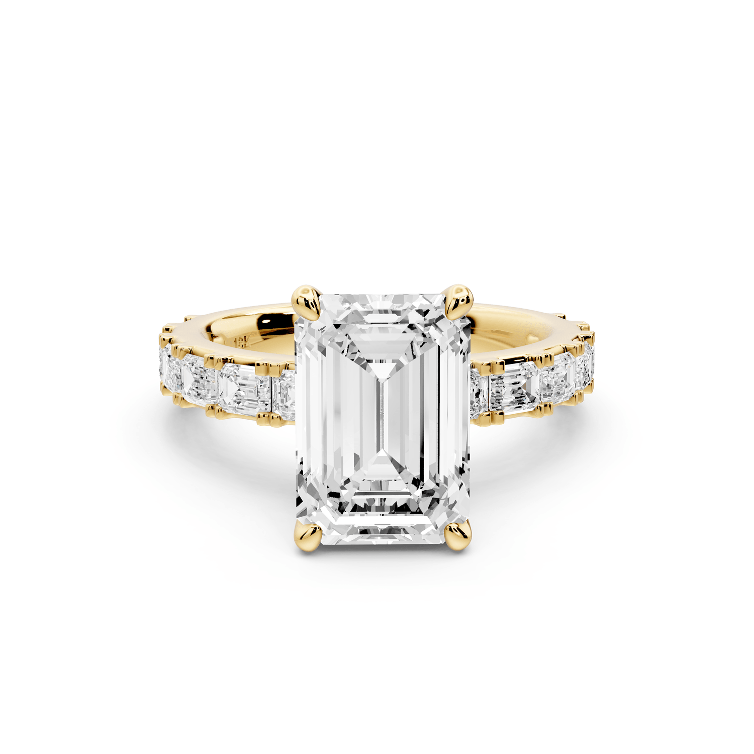 Nadia - 3ct 18k yellow gold emerald diamond with east - west emerald cut accent stones engagament ring - Mr. Alex Jewelry