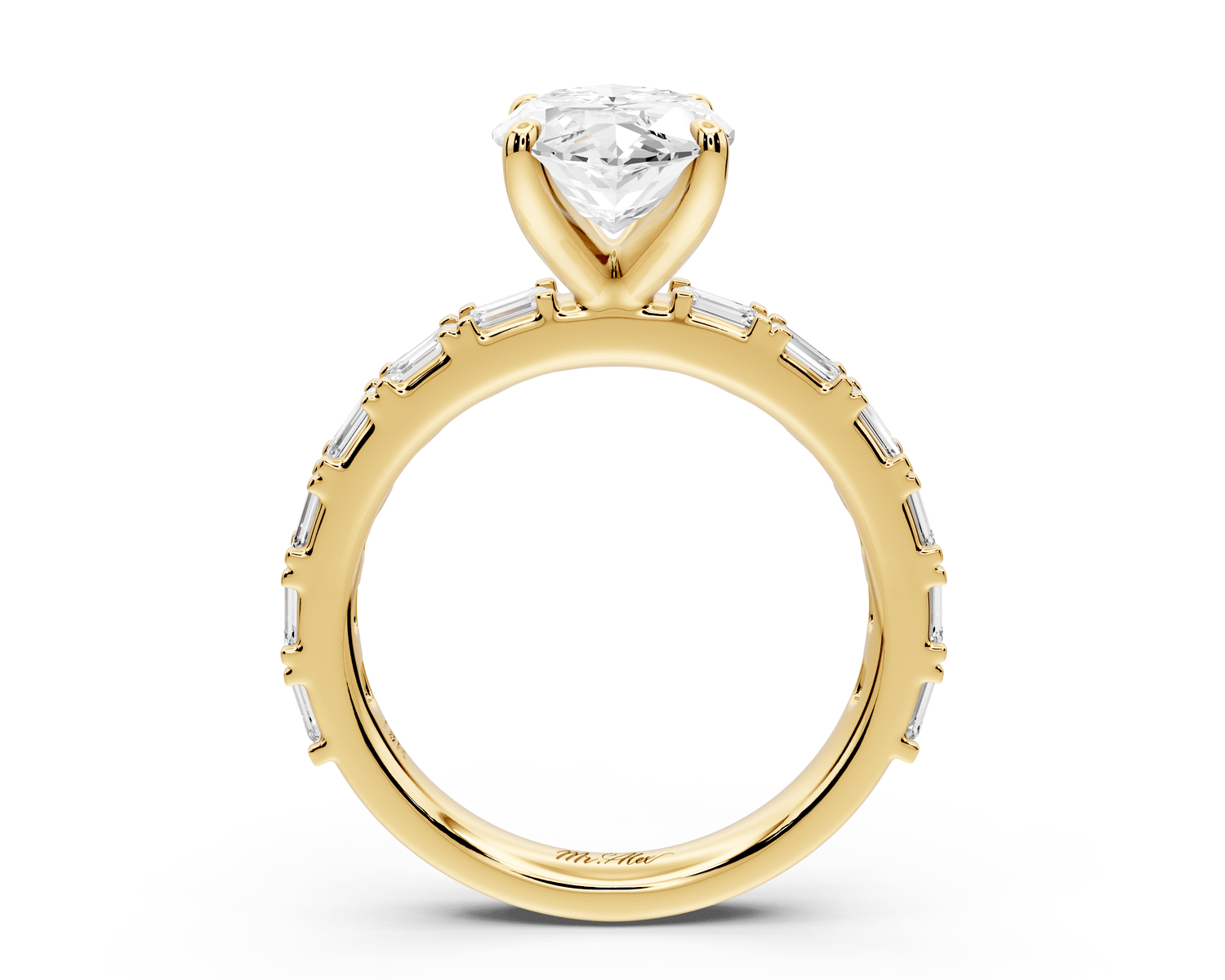 Nadia - 3ct 18k yellow gold marquise diamond with east - west emerald cut accent stones engagement ring - Mr. Alex Jewelry