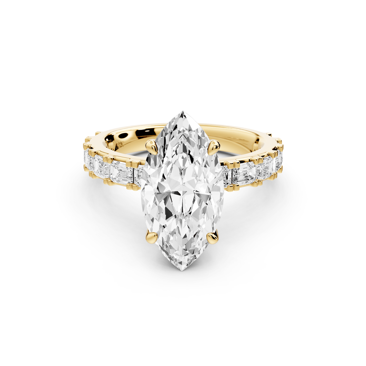 Nadia - 3ct 18k yellow gold marquise diamond with east - west emerald cut accent stones engagement ring - Mr. Alex Jewelry