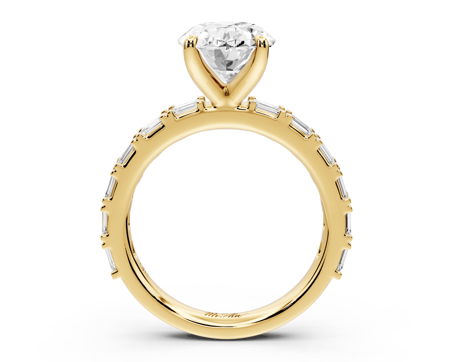 Nadia - 3ct 18k yellow gold oval diamond with east - west emerald cut accent stones engagament ring - Mr. Alex Jewelry