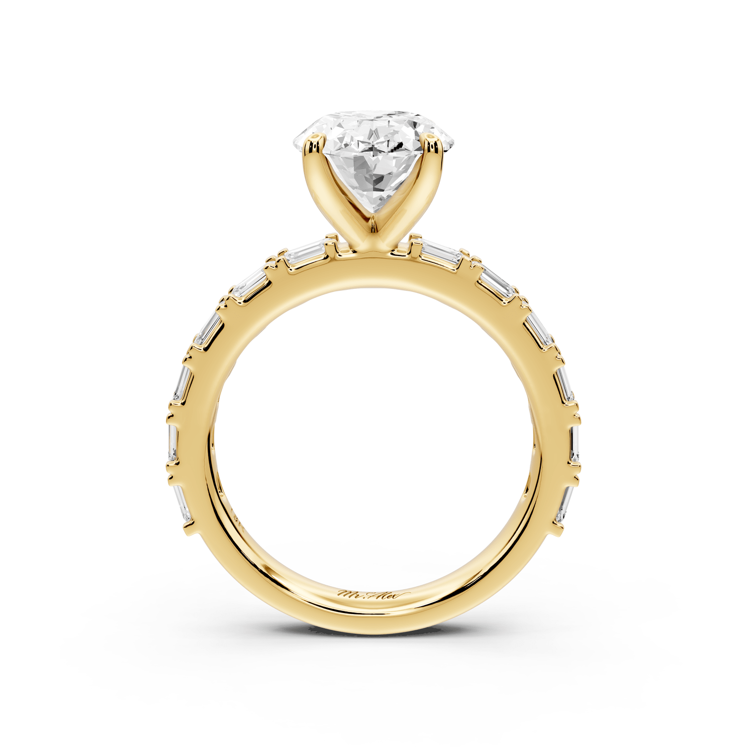 Nadia - 3ct 18k yellow gold oval diamond with east - west emerald cut accent stones engagament ring - Mr. Alex Jewelry