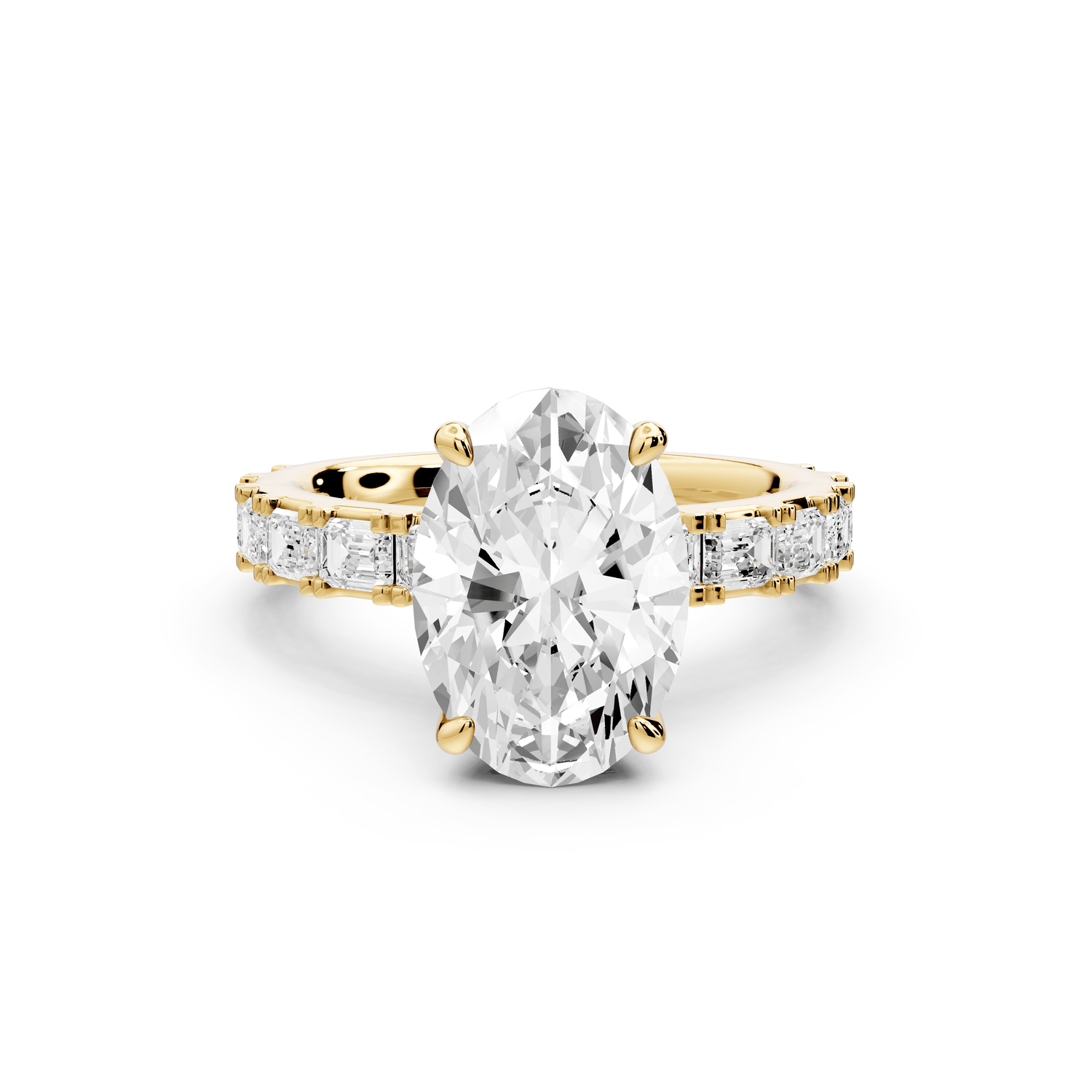 Nadia - 3ct 18k yellow gold oval diamond with east - west emerald cut accent stones engagament ring - Mr. Alex Jewelry