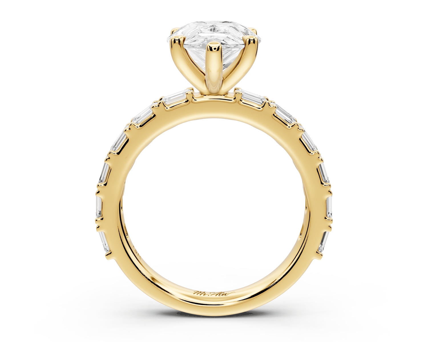 Nadia - 3ct 18k yellow gold pear diamond with east - west emerald cut accent stones engagament ring - Mr. Alex Jewelry