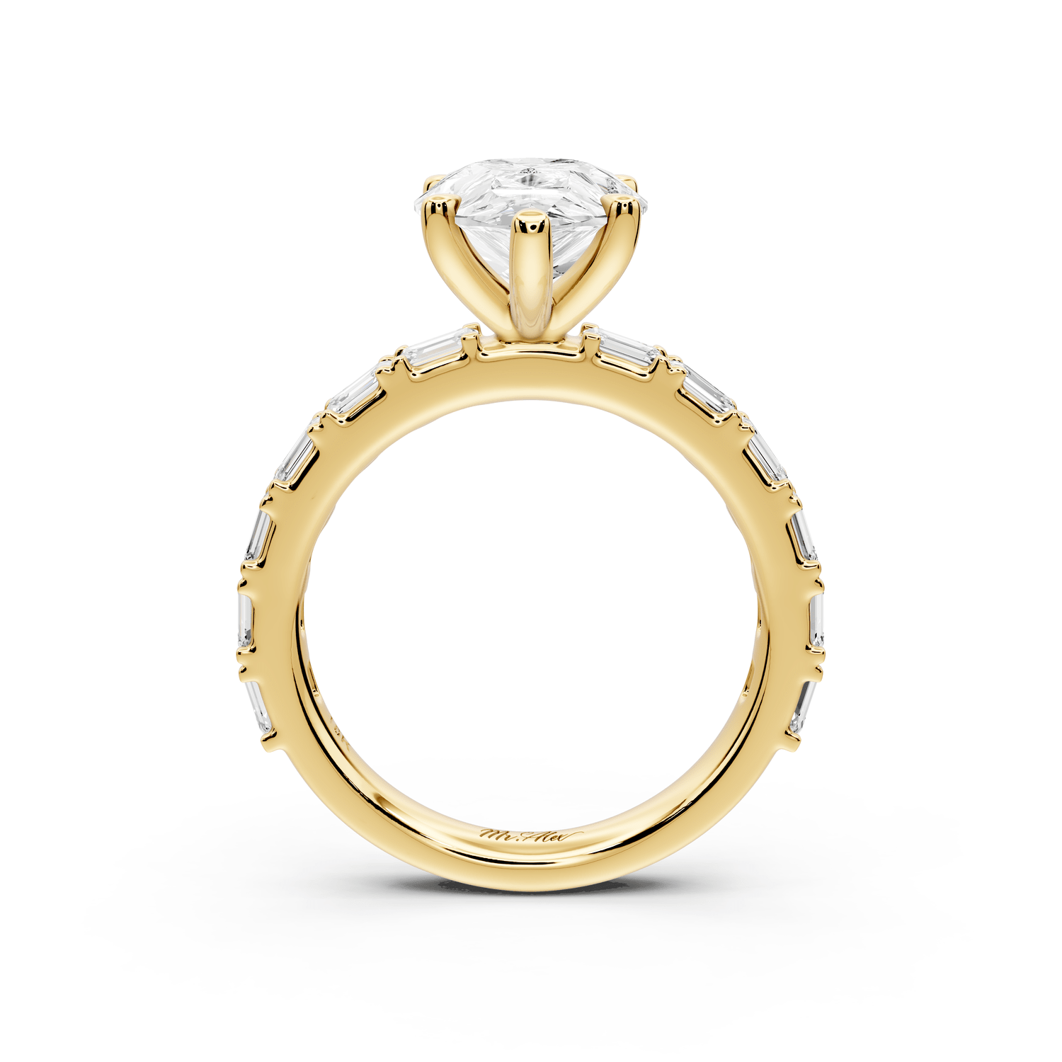 Nadia - 3ct 18k yellow gold pear diamond with east - west emerald cut accent stones engagament ring - Mr. Alex Jewelry