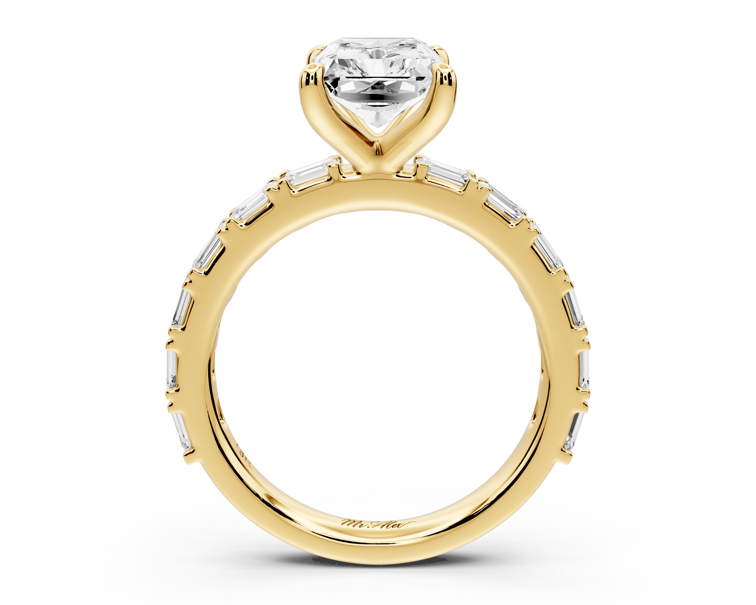 Nadia - 3ct 18k yellow gold radiant diamond with east - west emerald cut accent stones engagement ring - Mr. Alex Jewelry