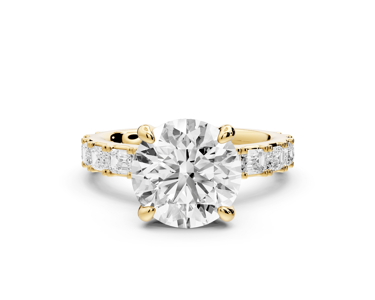Nadia - 3ct 18k yellow gold round diamond with east - west emerald cut accent stones engagement ring - Mr. Alex Jewelry