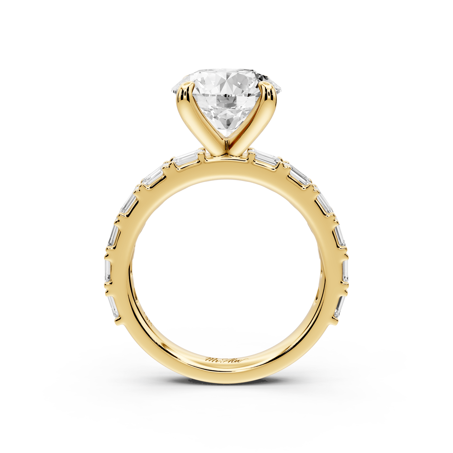 Nadia - 3ct 18k yellow gold round diamond with east - west emerald cut accent stones engagement ring - Mr. Alex Jewelry