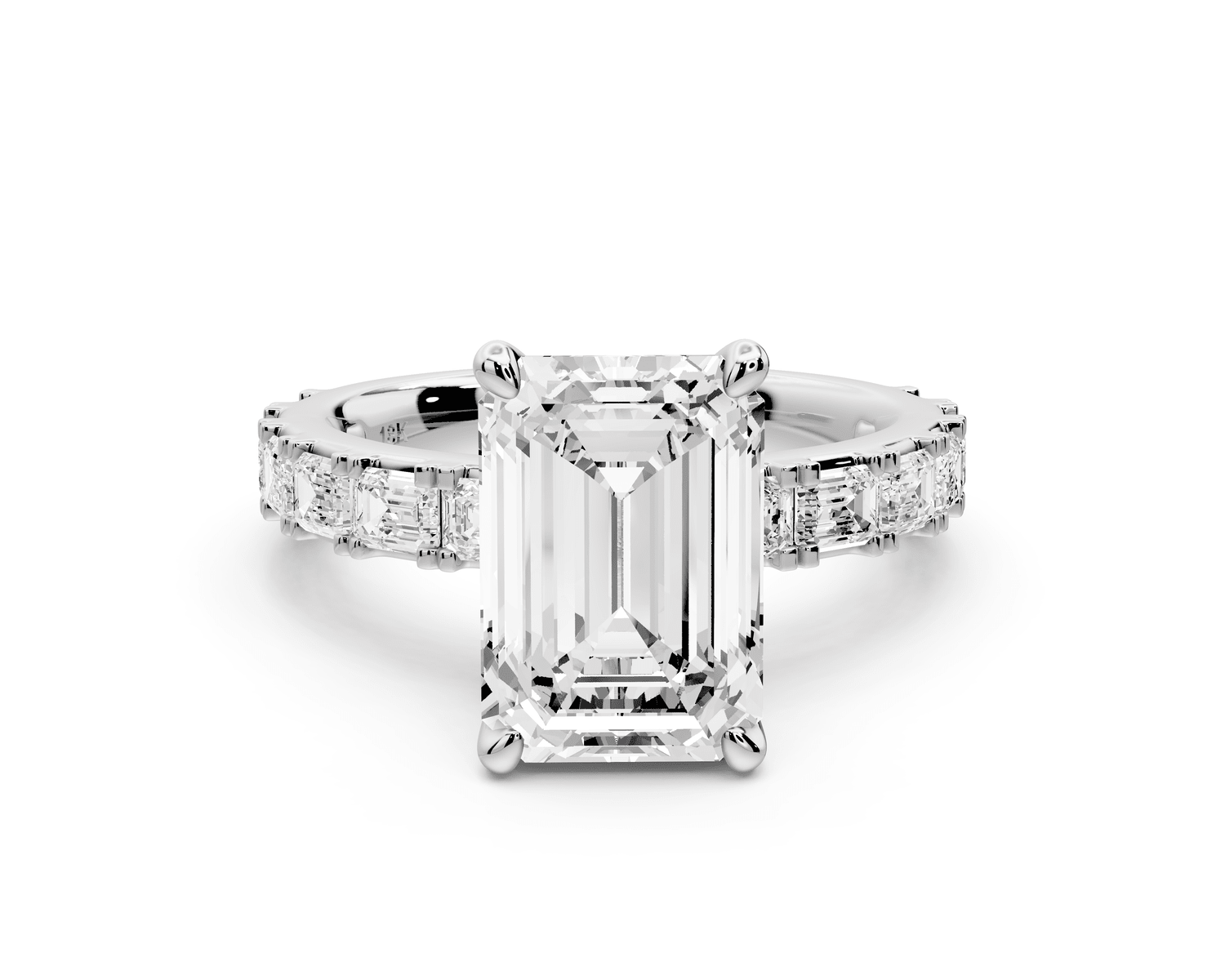 Nadia - 3ct platinum emerald diamond with east - west emerald cut accent stones engagament ring - Mr. Alex Jewelry