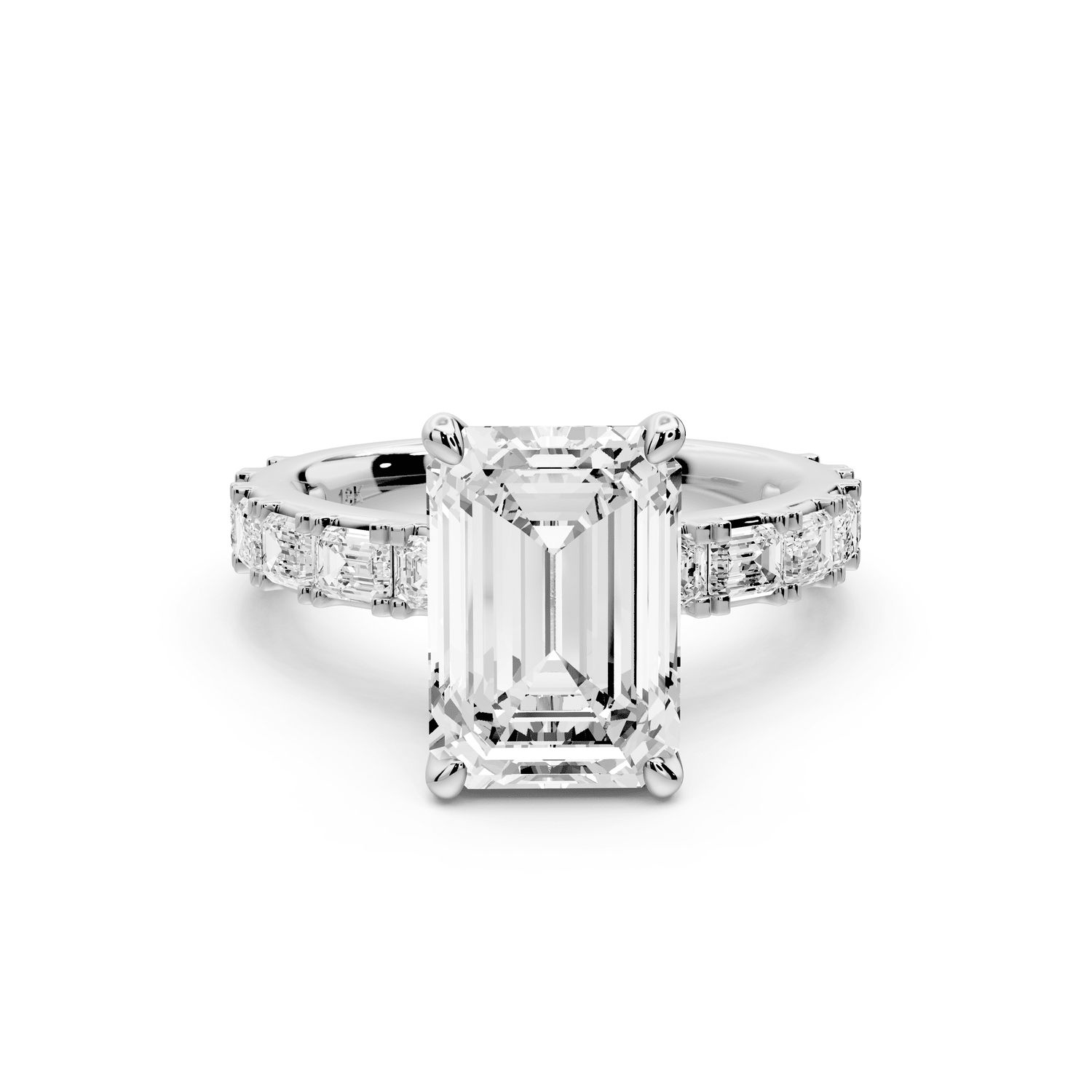 Nadia - 3ct platinum emerald diamond with east - west emerald cut accent stones engagament ring - Mr. Alex Jewelry