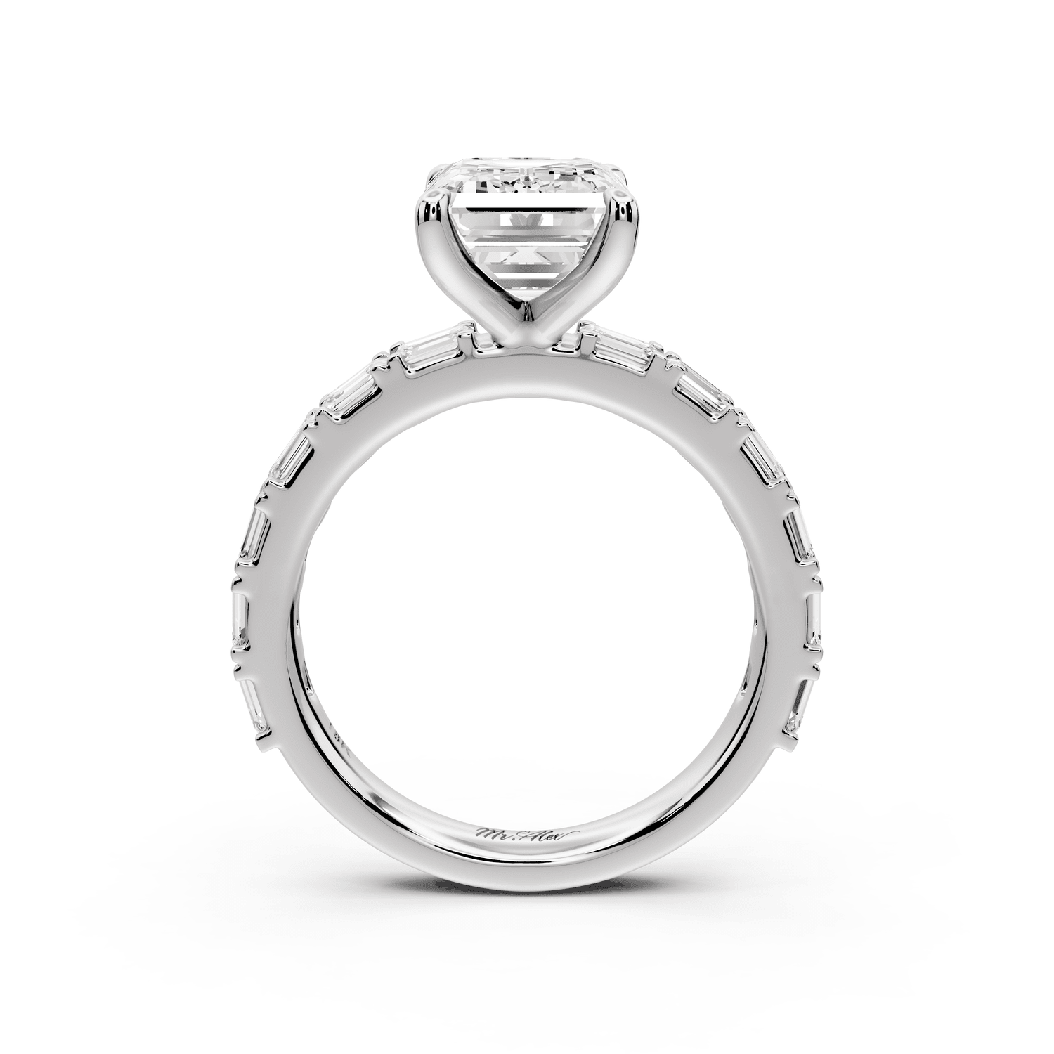 Nadia - 3ct platinum emerald diamond with east - west emerald cut accent stones engagament ring - Mr. Alex Jewelry