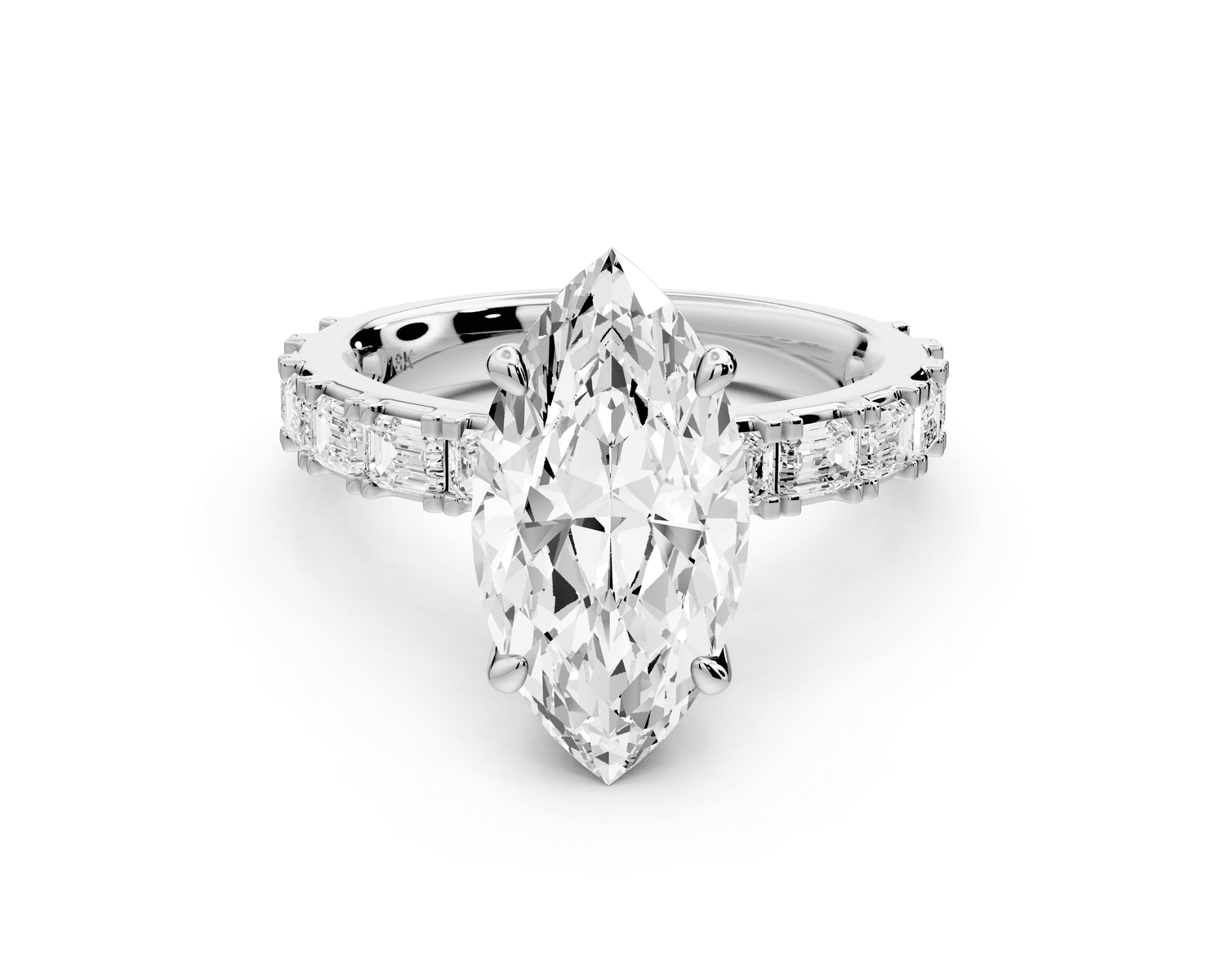 Nadia - 3ct platinum marquise diamond with east - west emerald cut accent stones engagement ring - Mr. Alex Jewelry