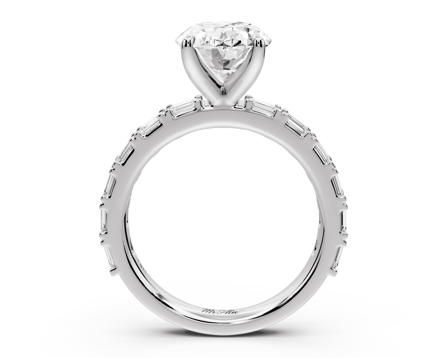 Nadia - 3ct platinum oval diamond with east - west emerald cut accent stones engagament ring - Mr. Alex Jewelry