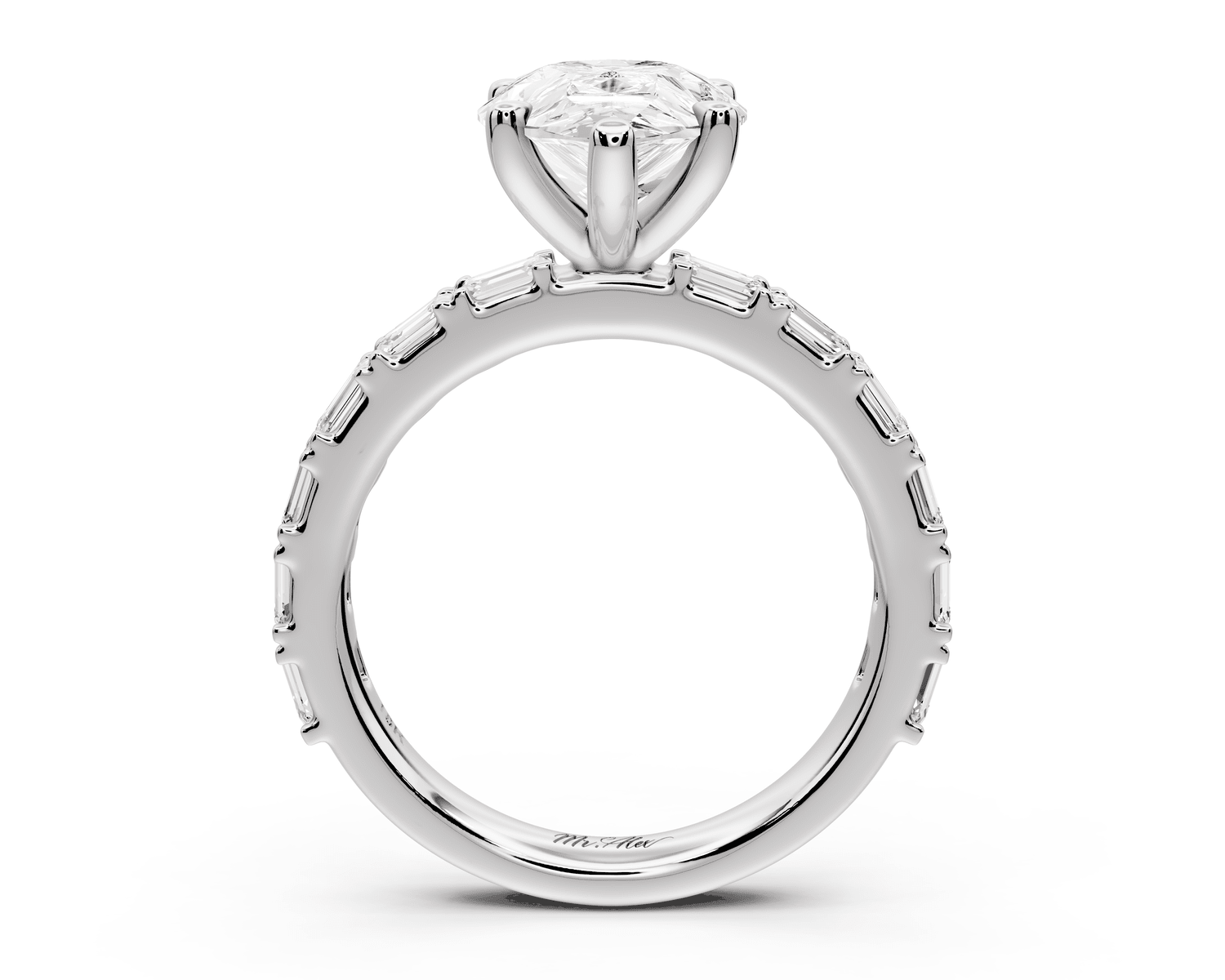Nadia - 3ct platinum pear diamond with east - west emerald cut accent stones engagament ring - Mr. Alex Jewelry