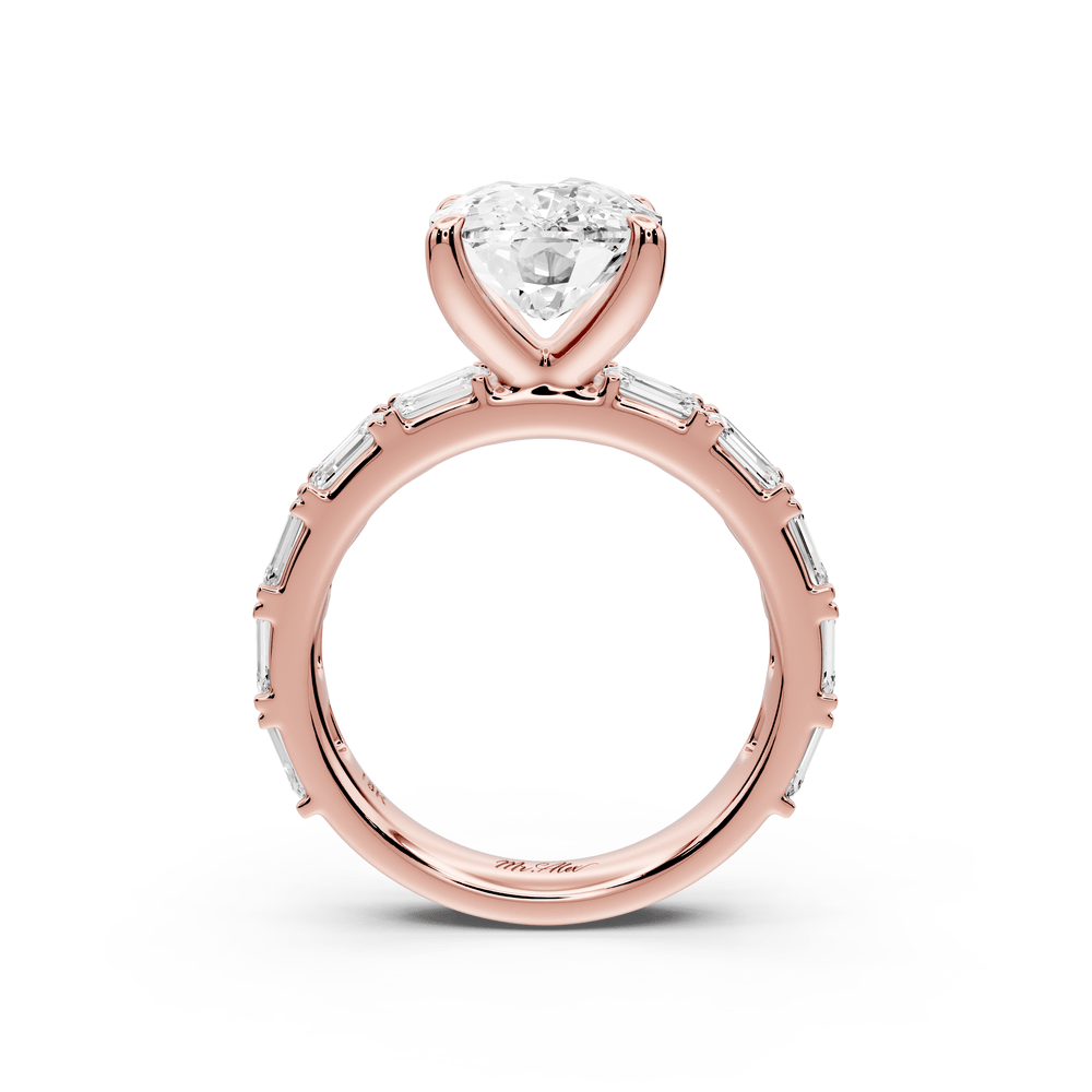Nadia - 4ct 14k rose gold ecushion diamond with east - west emerald cut accent stones engagement ring - Mr. Alex Jewelry