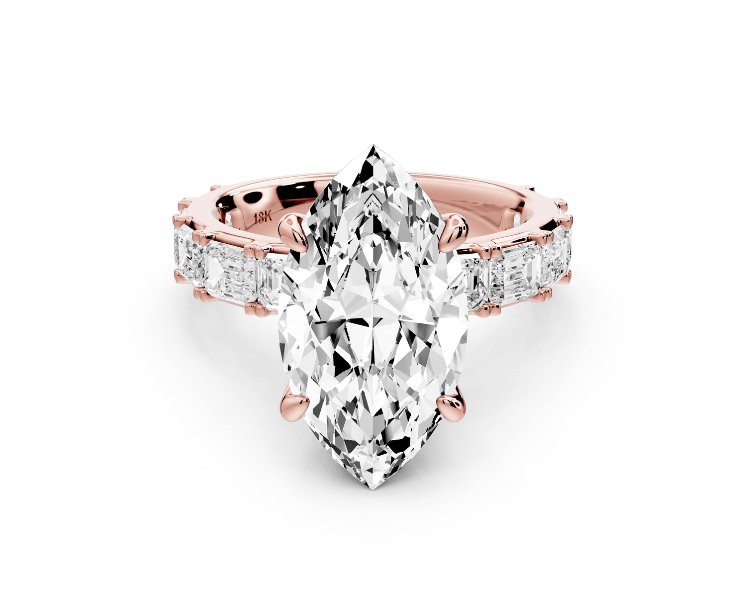 Nadia - 4ct 14k rose gold marquise diamond with east - west emerald cut accent stones engagement ring - Mr. Alex Jewelry