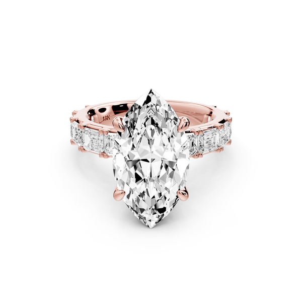 Nadia - 4ct 14k rose gold marquise diamond with east - west emerald cut accent stones engagement ring - Mr. Alex Jewelry