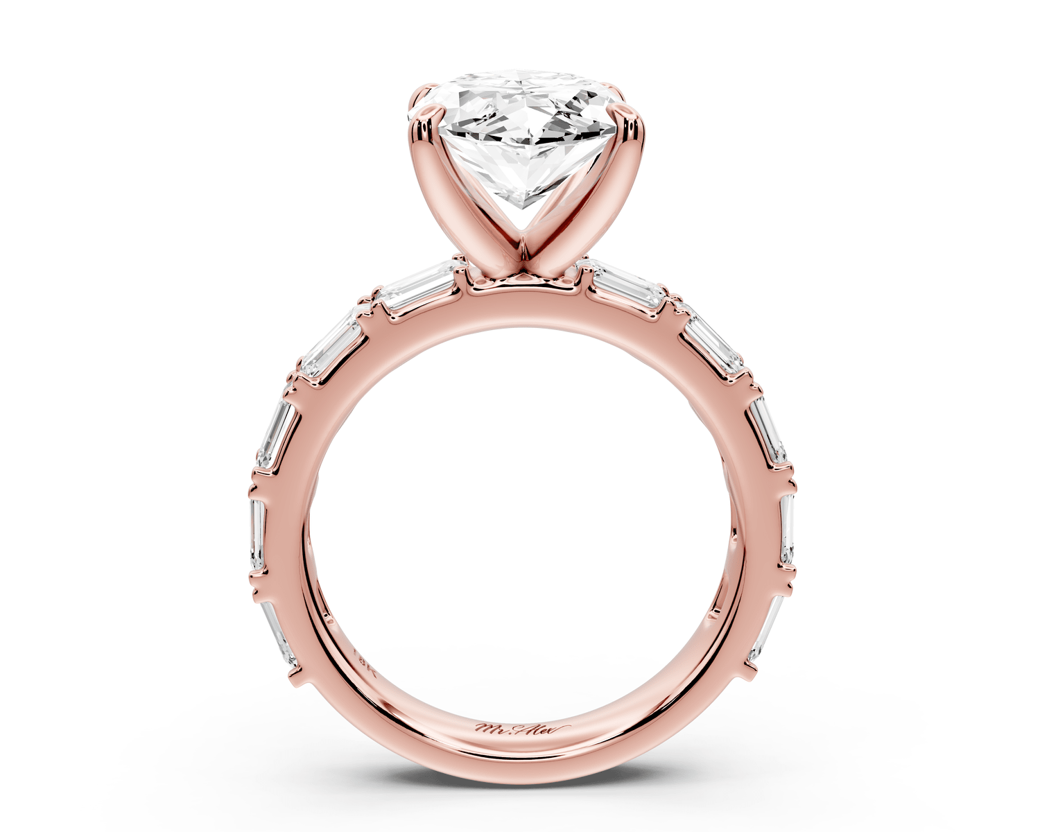 Nadia - 4ct 14k rose gold marquise diamond with east - west emerald cut accent stones engagement ring - Mr. Alex Jewelry