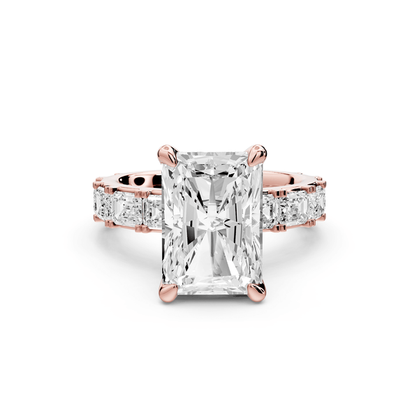 Nadia - 4ct 14k rose gold radiant diamond with east - west emerald cut accent stones engagement ring - Mr. Alex Jewelry