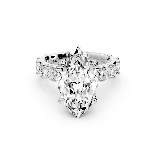 Nadia - 4ct 14k white gold marquise diamond with east - west emerald cut accent stones engagement ring - Mr. Alex Jewelry