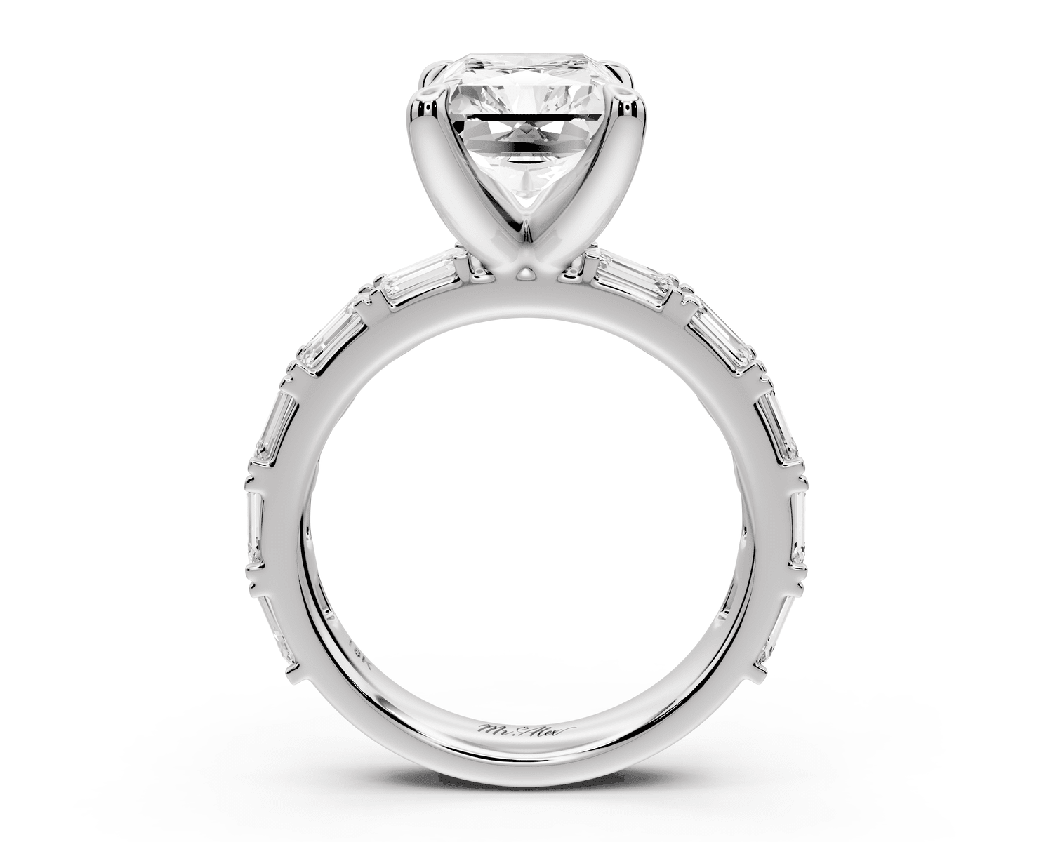 Nadia - 4ct 14k white gold radiant diamond with east - west emerald cut accent stones engagement ring - Mr. Alex Jewelry