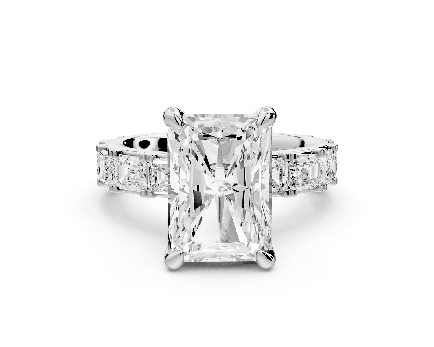 Nadia - 4ct 14k white gold radiant diamond with east - west emerald cut accent stones engagement ring - Mr. Alex Jewelry