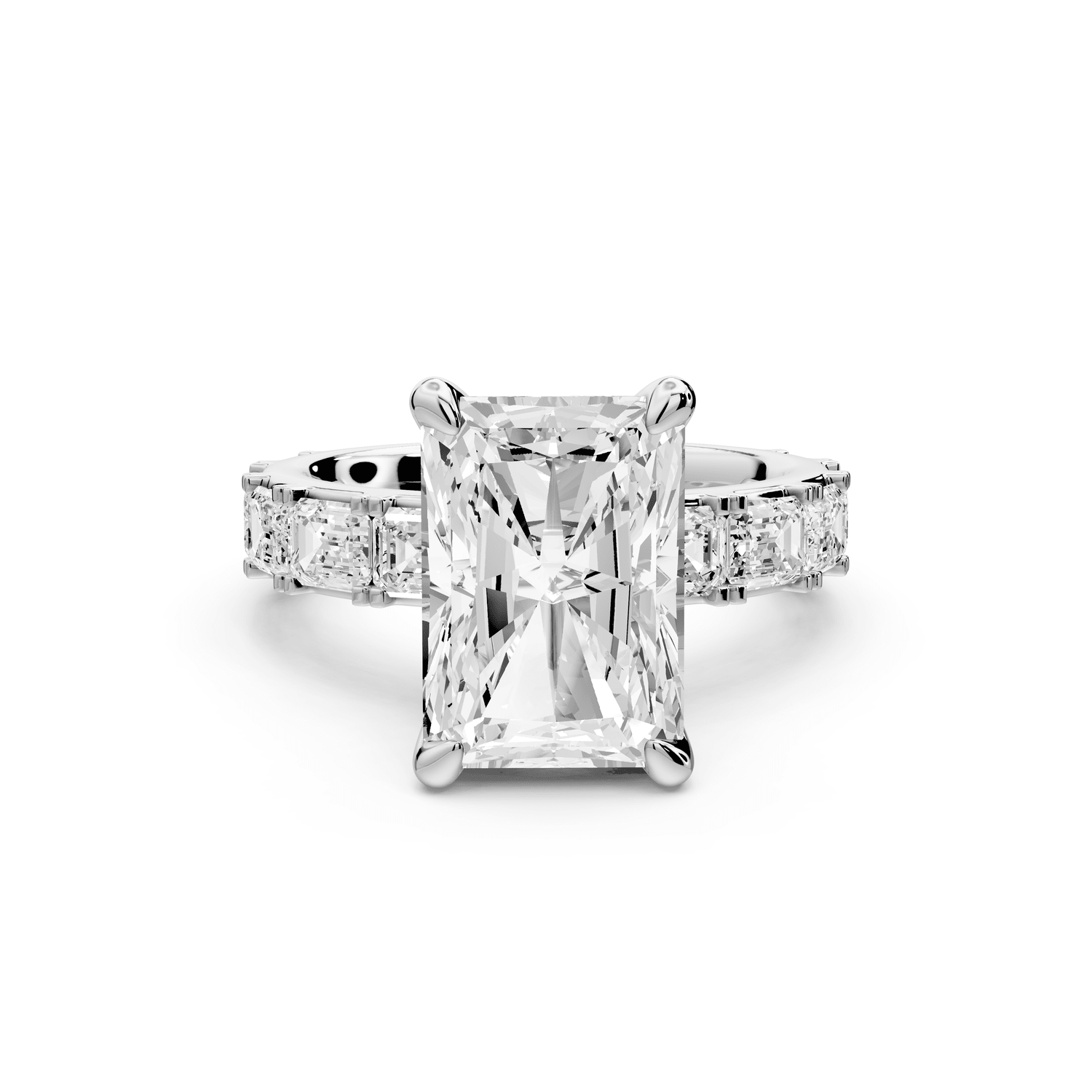 Nadia - 4ct 14k white gold radiant diamond with east - west emerald cut accent stones engagement ring - Mr. Alex Jewelry