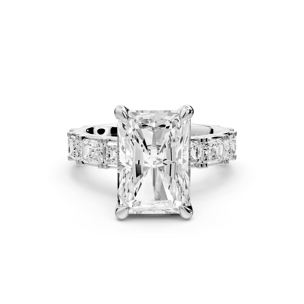 Nadia - 4ct 14k white gold radiant diamond with east - west emerald cut accent stones engagement ring - Mr. Alex Jewelry