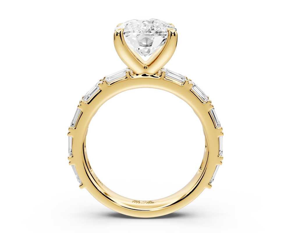 Nadia - 4ct 14k yellow gold ecushion diamond with east - west emerald cut accent stones engagement ring - Mr. Alex Jewelry