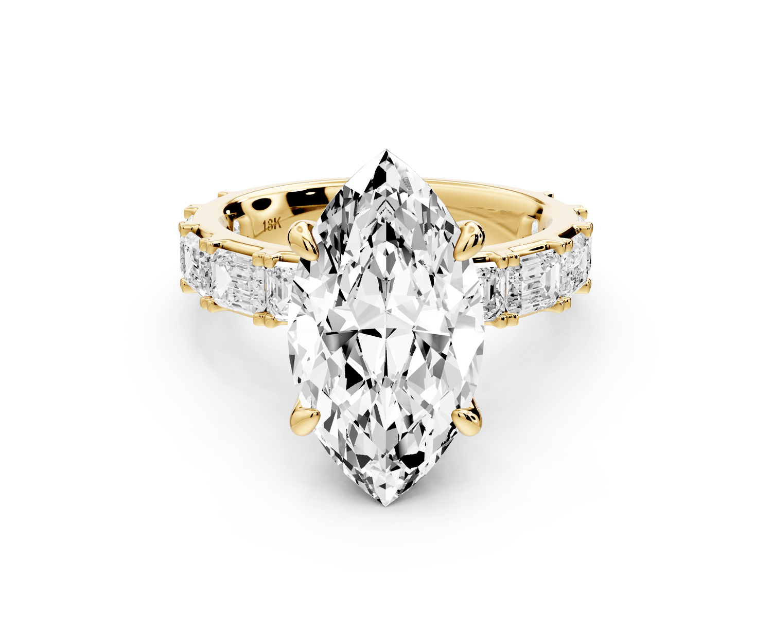 Nadia - 4ct 14k yellow gold marquise diamond with east - west emerald cut accent stones engagement ring - Mr. Alex Jewelry