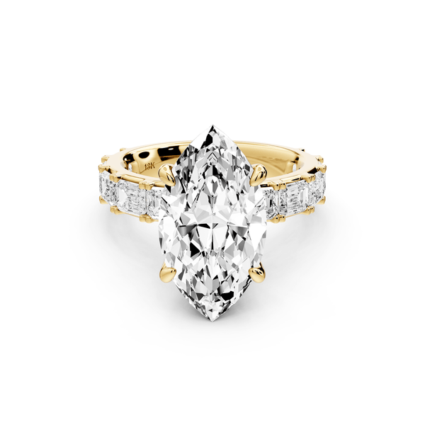 Nadia - 4ct 14k yellow gold marquise diamond with east - west emerald cut accent stones engagement ring - Mr. Alex Jewelry