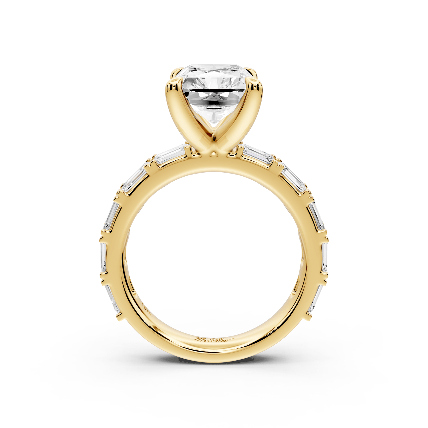 Nadia - 4ct 14k yellow gold radiant diamond with east - west emerald cut accent stones engagement ring - Mr. Alex Jewelry
