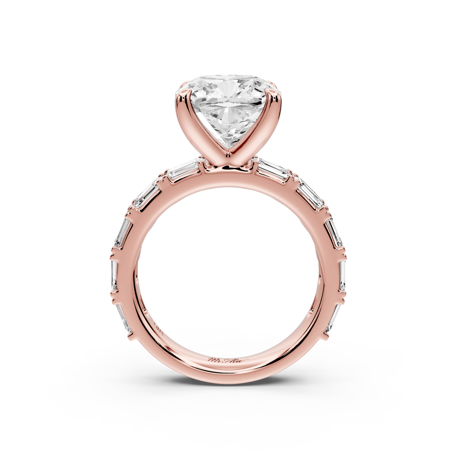 Nadia - 4ct 18k rose gold cushion diamond with east - west emerald cut accent stones engagement ring - Mr. Alex Jewelry