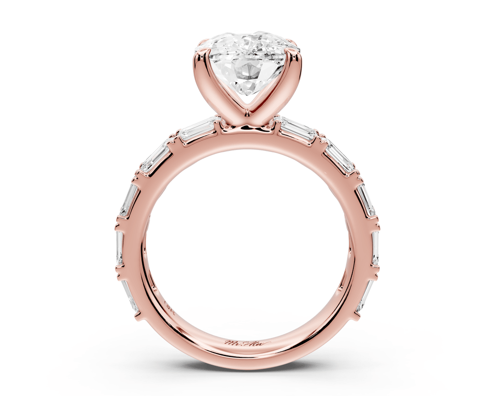 Nadia - 4ct 18k rose gold ecushion diamond with east - west emerald cut accent stones engagement ring - Mr. Alex Jewelry