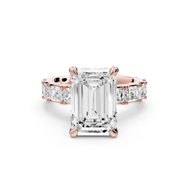 Nadia - 4ct 18k rose gold emerald diamond with east - west emerald cut accent stones engagament ring - Mr. Alex Jewelry
