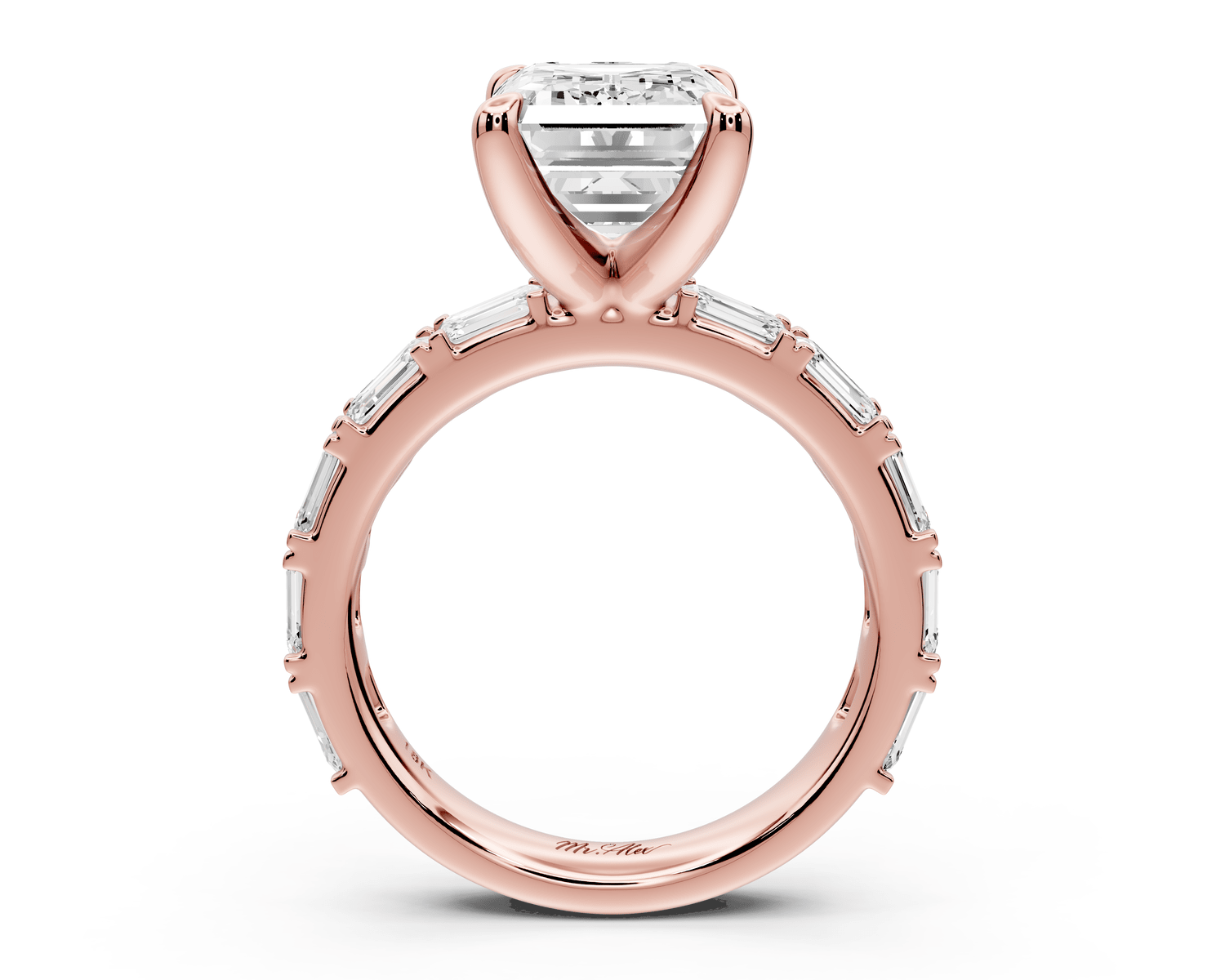 Nadia - 4ct 18k rose gold emerald diamond with east - west emerald cut accent stones engagament ring - Mr. Alex Jewelry