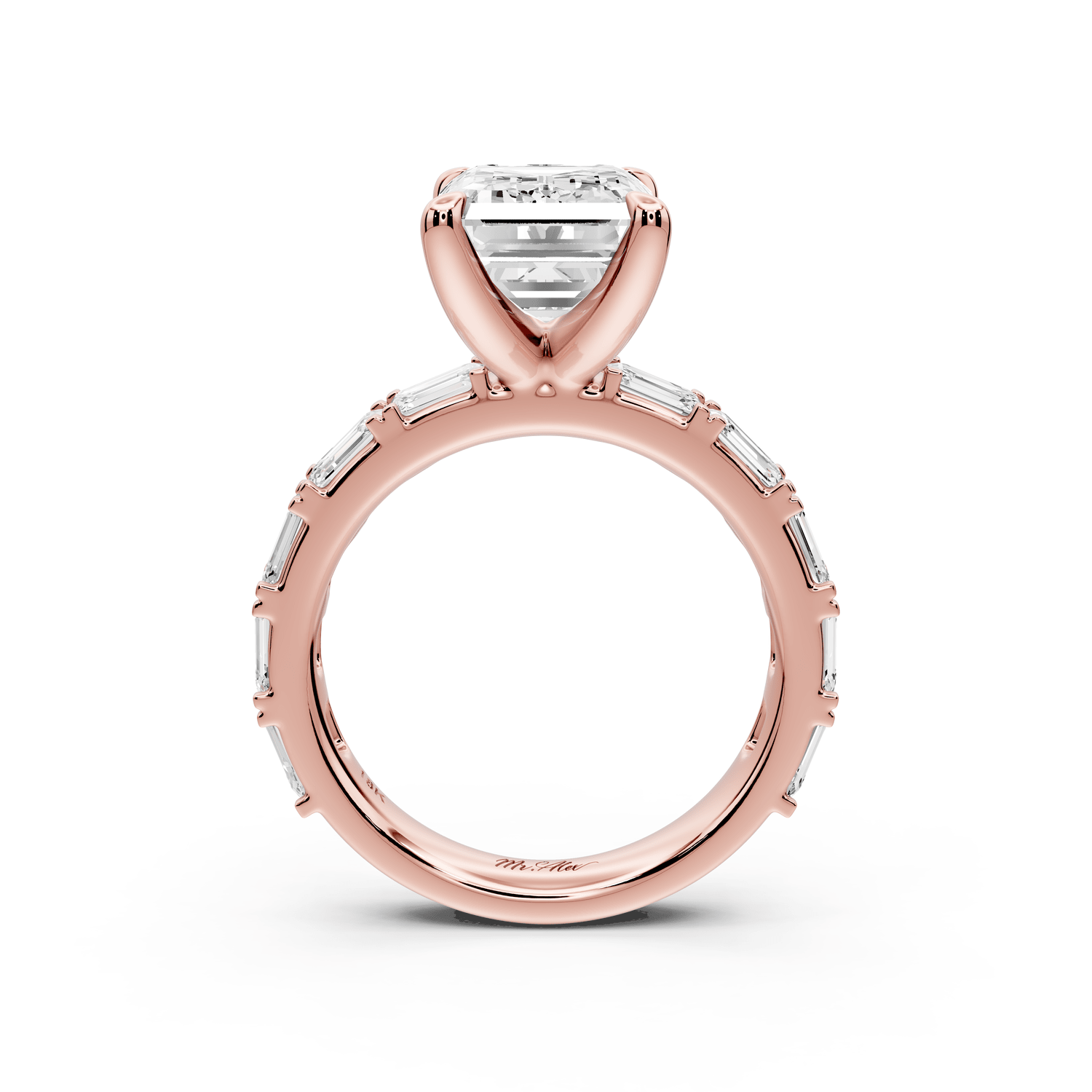 Nadia - 4ct 18k rose gold emerald diamond with east - west emerald cut accent stones engagament ring - Mr. Alex Jewelry